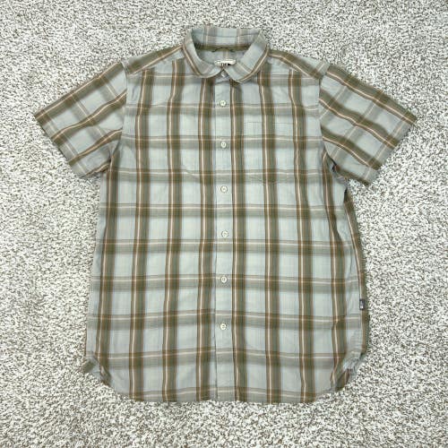 The North Face Shirt Mens Medium Gray Green Plaid Short Sleeve Button Up Outdoor