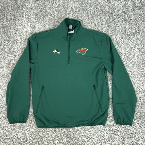 Minnesota Wild Jacket Mens Small Green NHL Hockey Adidas Quarter Zip Pullover