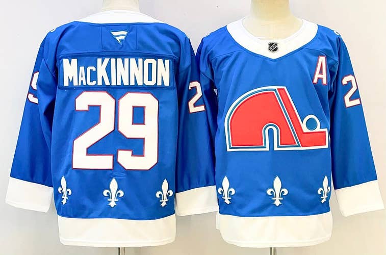 Quebec Nordiques MacKINNON 29 Stitched Blue Jersey SIze 46 Ice Hockey Jersey