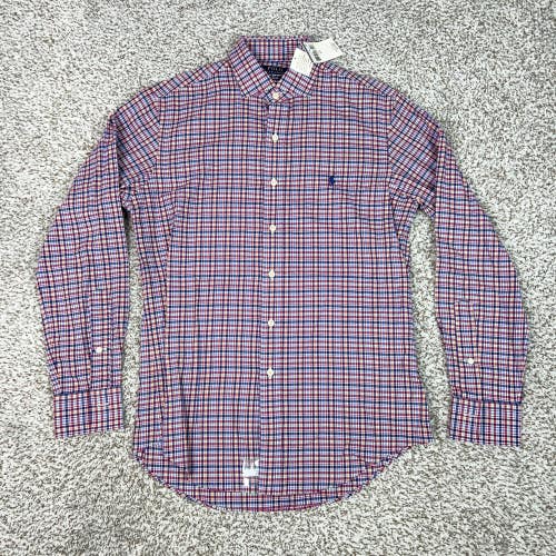 Polo Ralph Lauren Mens Shirt Small Red Blue Plaid Button Cotton Classic Fit Pony