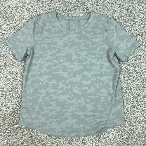 Lululemon Shirt Womens Medium Gray Camo Short Sleeve Knit Gym Yoga Running Top