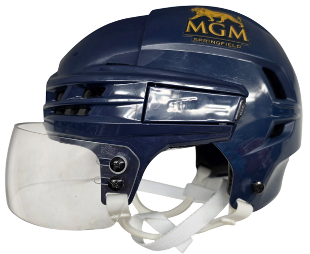 CCM SUPER TACKS X PRO STOCK HOCKEY HELMET SMALL NAVY THUNDERBIRDS USED (16031)