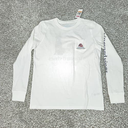 Vineyard Vines Shirt Mens Small White Long Sleeve Holiday Dog Graphic Christmas
