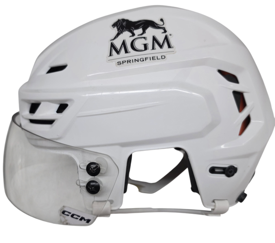 CCM TACKS 710 PRO STOCK HOCKEY HELMET MEDIUM WHITE THUMDERBIRDS USED (16036)