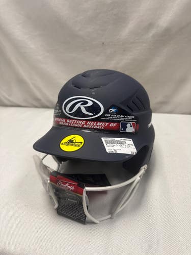 Used Rawlings 6 1/2 - 7 1/2 Batting Helmet w/Mask Navy Blue One Size 11490-S000278532