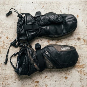 Swany Mens S Black Genuine Leather Ski Mittens SX-44 Snowboard Winter Gorpcore