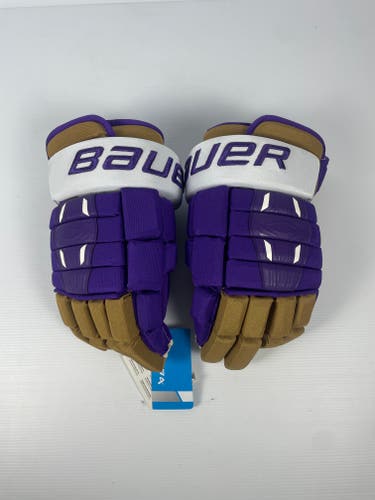 New 15" Bauer Pro Series Pro Stock Hockey Gloves - Purple/Gold/White