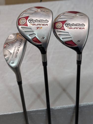 TaylorMade Classic Long Game Bundle - 2007 Burner 3W & 5W + Rescue Dual Hybrid (Stiff Flex)