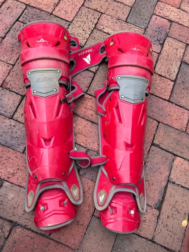 All-Star MVP-PRO Intermediate Catcher’s Leg Guards 15.5" – Scarlet Red (Used)