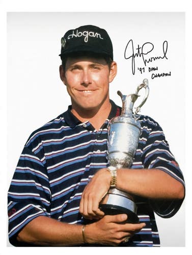Justin Leonard Autographed Signed 8x10 Photo 97 Open Champion Trophy JSA COA