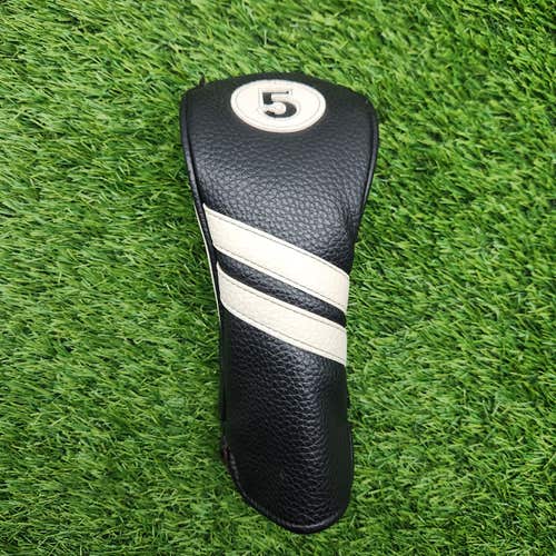 LEATHER BLACK/WHITE 5 WOOD FAIRWAY HEADCOVER GOOD