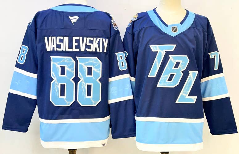 Tampa Bay Lightning Vasilevskiy #88 Stitched Blue Jersey Reverse Retro Ice Hockey Jersey Size 50