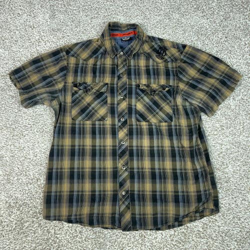 Harley Davidson Mens Shirt Large Brown Plaid Motorcycle Graphic Short Sleeve