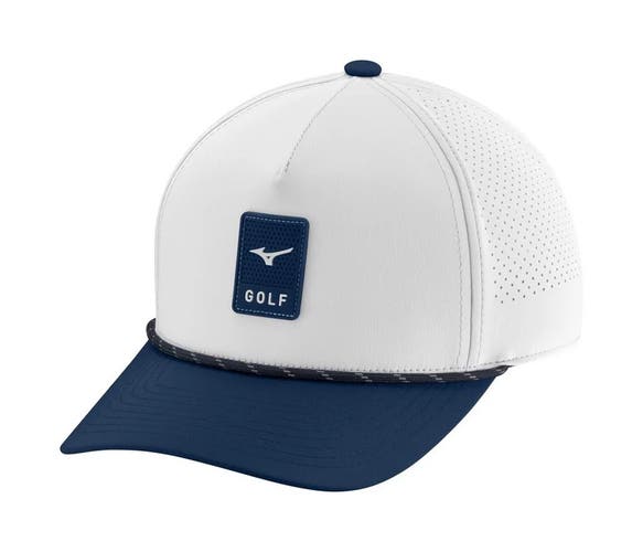 NEW Mizuno Links 5 Panel White/Navy Adjustable Snapback Golf Hat/Cap