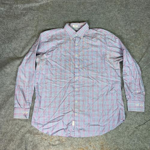 Peter Millar Shirt Mens Extra Large Purple Blue Plaid Button Down Cotton Casual