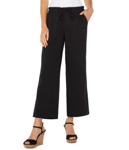 Liverpool Los Angeles Ankle Pants Women's XS Black Tie Waist Wide Leg GBO4611