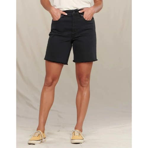 Toad&Co Balsam Cut Off Shorts Women 6 Black Denim Cotton Stretch Raw Hem GBO4607
