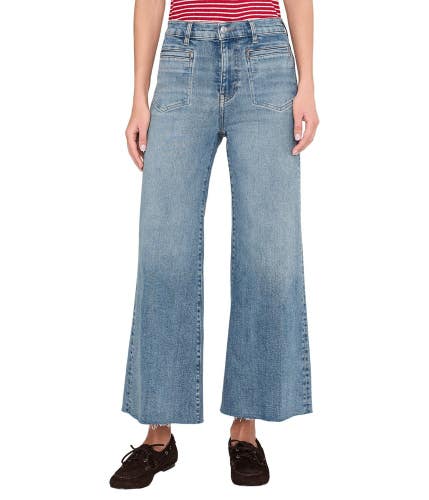 Madewell Jeans Womens 26 Blue Denim Patch Pocket Raw Hem Flared Wide Leg GBO4624