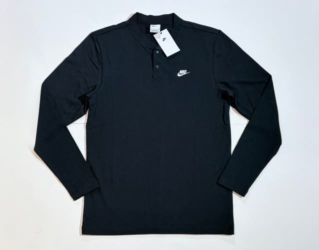 Black Small Men's Nike Shirt (New) Nike Sportswear Club Men's Long-Sleeve Henley Shirt FZ6630-010