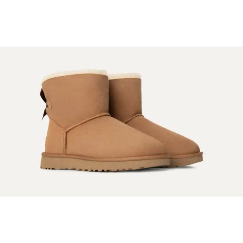 UGG Mini Bailey Bow II 1016501-CHE Boots Womens 11 B Chestnut Sheepskin ZOGG4434