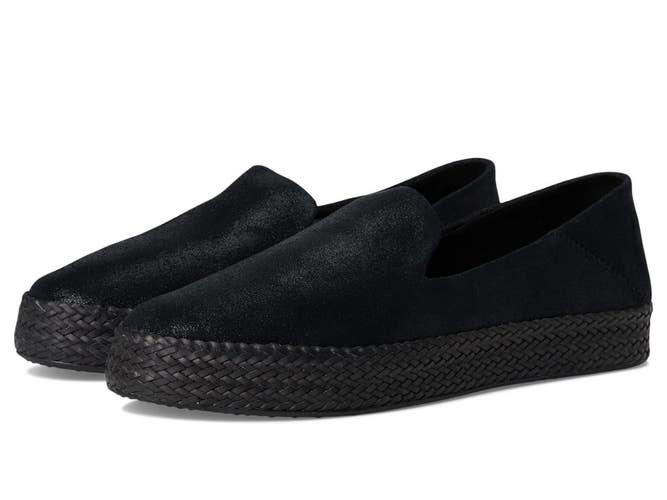 TOMS Carolina Flat Womens 11B Black Metallic Suede Platform Espadrilles ZOGG4427