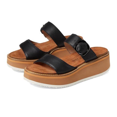 Naot Halvah 124204-BA6 Sandals Women's 7-7.5M Black Leather Wedge Slide ZOGG4300