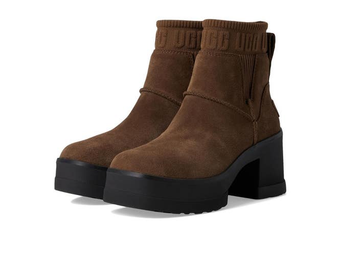 UGG Moxy Boots Womens 11B Dark Toffee Suede Block Heel Platform Chelsea ZOGG4442