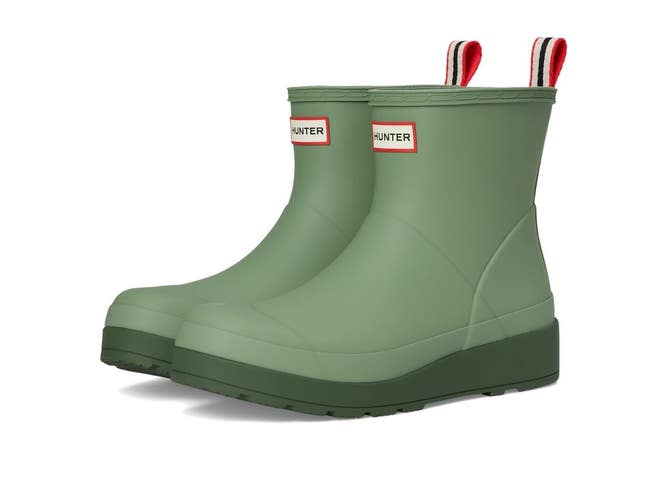 Hunter Play Women's US 5M Green Round Toe Platform Short Rain Boots ZOGG4404