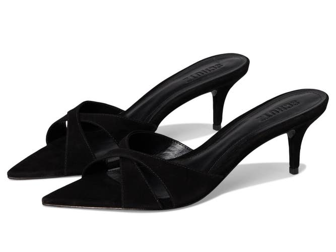 Schutz Hilda Leaf Sandals Women's 7.5 M Black Kitten Heel Slip On Mule ZOGG4466