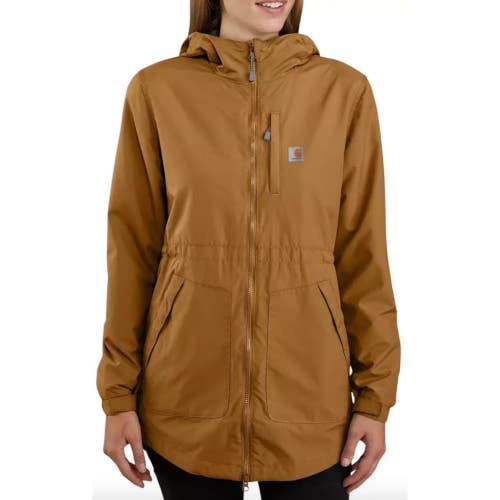 Carhartt Rain Defender Coat Women's Brown Long Sleeve Hoodie Relaxed Fit MOT266