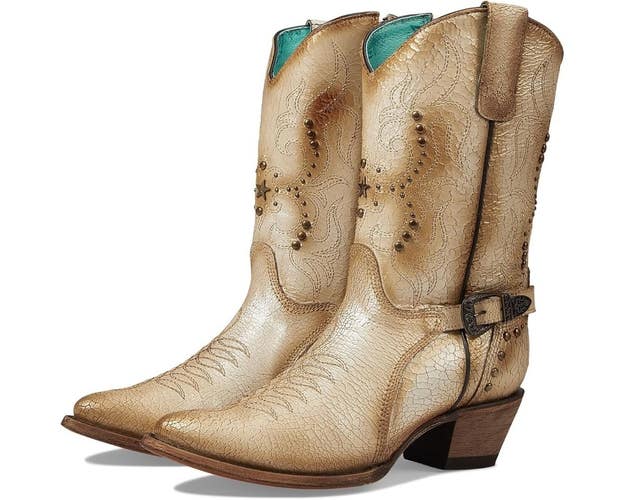 Corral Boots F1348 Womens 7B White Leather Side Zip Pointed Toe Western ZOGG4407