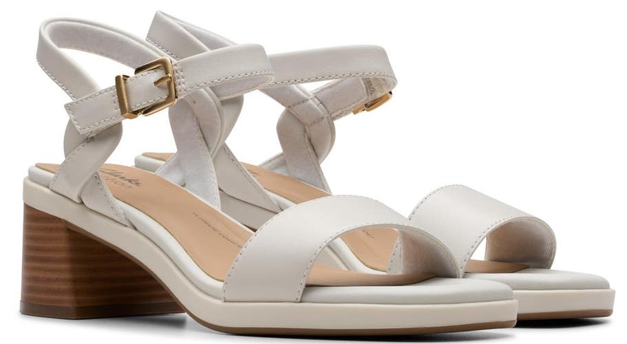Clarks Jaylan Ray 26181660 Sandals Womens Off White Leather Block Heel PNE479