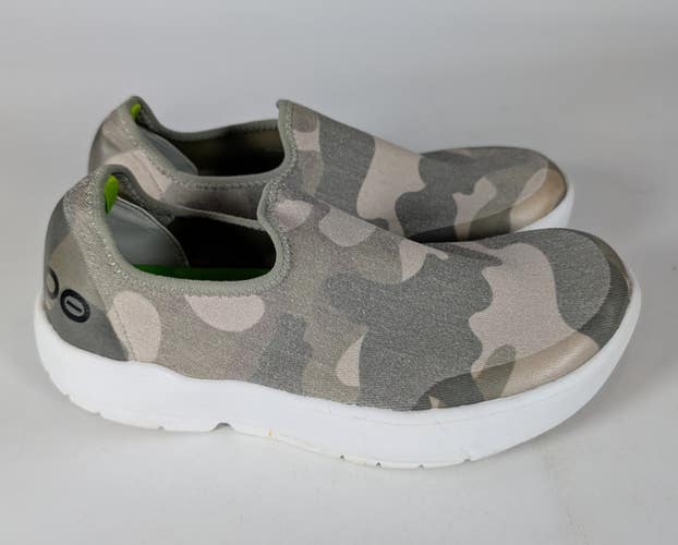 Oofos Oomg Eezee Low Recovery Shoe Gray Camo Womens Size 7 Comfort Slip On