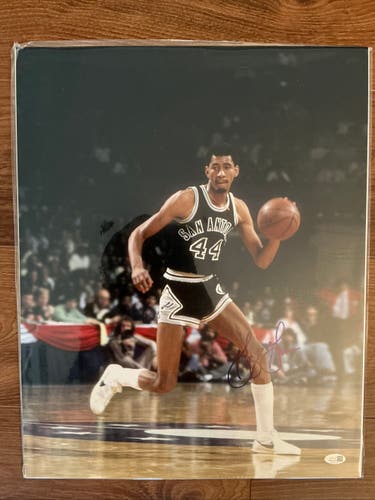 George Gervin Autographed Signed 16x20 Photo Spurs Iceman Dribbling JSA COA