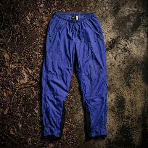 Vtg Nike ACG Mens L Blue Black Nylon Windbreaker Track Pants Colorblock Gorpcore