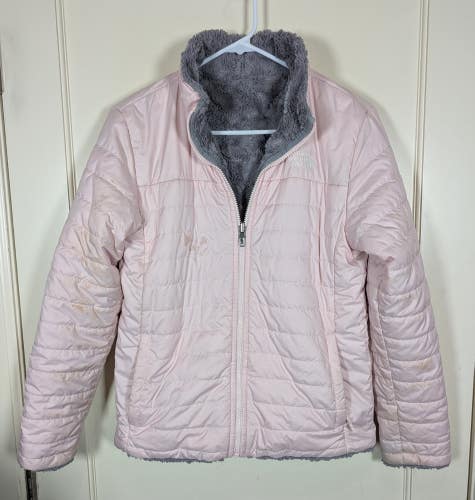 The North Face Girls Reversible Mossbud Swirl Jacket Size XL Gray Pink *FLAW*