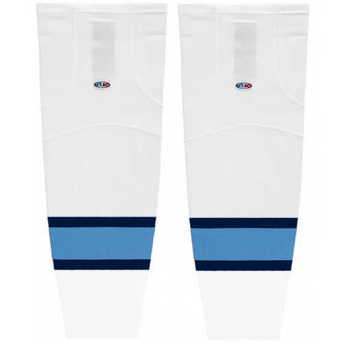 Athletic Knit HS2100-474 White/Navy/Sky Cut&Sew Mesh Ice Hockey Socks - Intermediate 25"