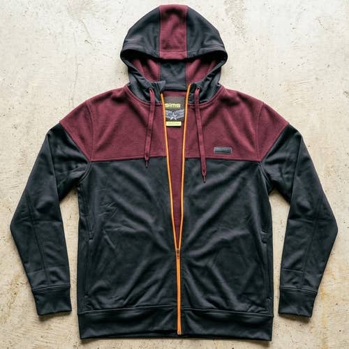 SIMS Men's L Fleece Hoodie Jacket Black Red Full Zip Colorblock Snowcore Y2K
