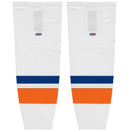 Athletic Knit HS2100-491 2010 New York Islanders White Mesh Hockey Socks - Senior XL Wide 30"