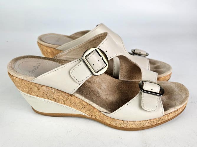 Dansko Carla Cork Wedge Leather Ivory Buckle Closure Size 40 / 10 Open Toe