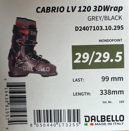 Mondo 29.5 Men's Dalbello Cabrio LV 120 Ski Boots Stiff Flex (New)