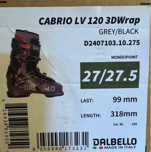 Mondo 27.5 Men's Dalbello Cabrio LV 120 Ski Boots Stiff Flex (New)