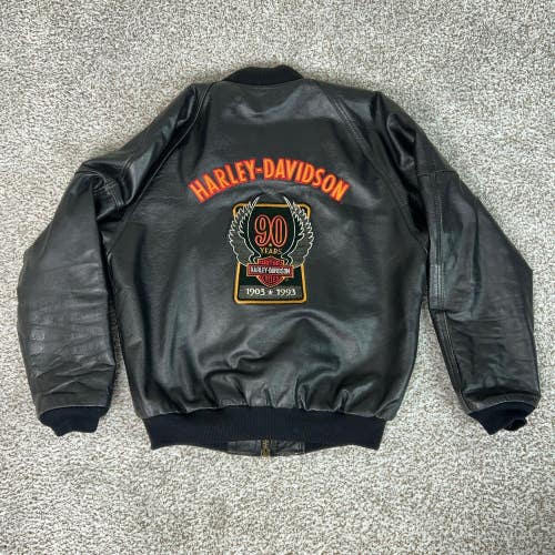 Vintage Harley Davidson Jacket Mens Large Leather Anniversary Embroidered Bomber