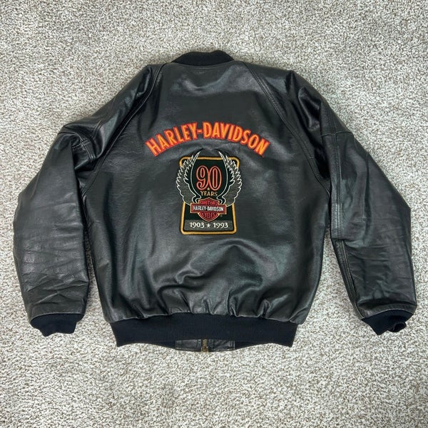 Vintage Harley Davidson Jacket Mens Large Leather Anniversary Embroidered Bomber
