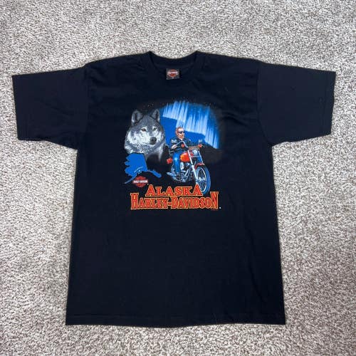 Vintage Harley Davidson Shirt Mens Extra Large Black Biker Wolf Eagle Alaska USA