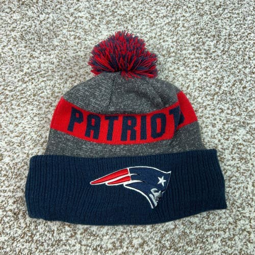New England Patriots Hat Mens One Size Blue Fleece Pom Beanie Knit Football NFL