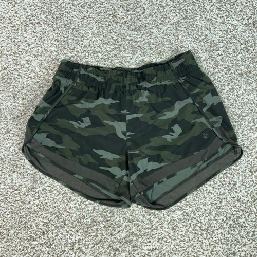 Athleta Shorts Women Medium Gray Camo Running Mesh Race Run 4" Lined Workout Gym