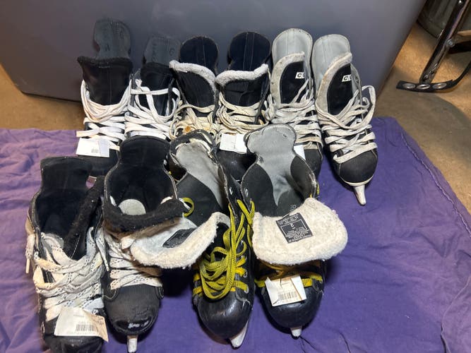 5 pairs used Hockey Skates Size 1, 1.5, 2