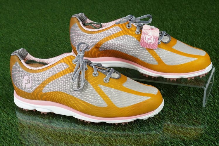 FOOTJOY EMPOWER WOMEN'S 9W WATERPROOF GOLF SHOES, GRAY/ORANGE/PINK ~ 98000