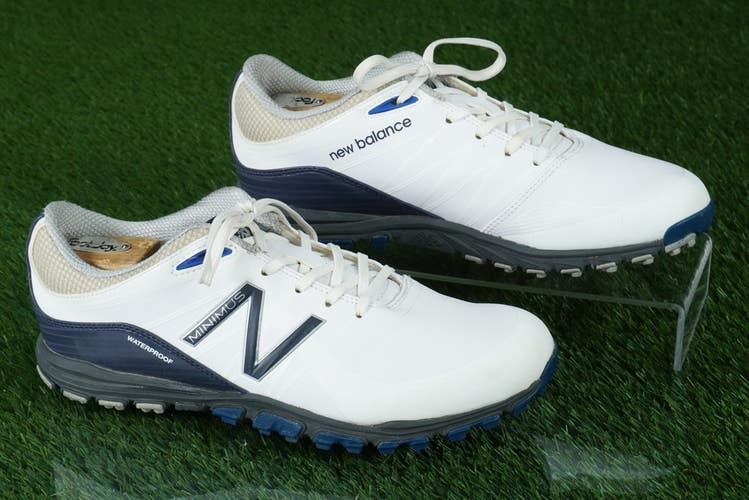 NEW BALANCE MINIMUS WATERPROOF MEN'S 8.5D GOLF SHOES, WHITE / BLUE ~ NBG1005